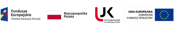 Logotypy Funduszy Europejskich, Rzeczpospolitej Polskiej, UJK oraz Unii Europejskiej