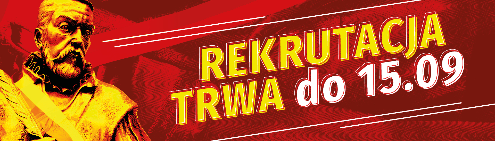 Baner promujący rekrutację, z lewej strony popiersie Jana Kochanowskiego
